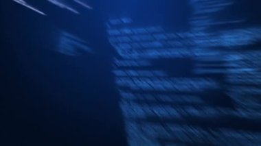 Parlak mavi arkaplan üzerinde bilgisayar veri işleme animasyonu. küresel hesaplama ve veri işleme kavramı dijital olarak oluşturulmuş video.