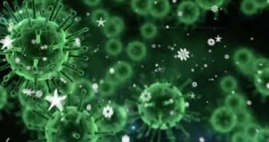 Animation of stars and green virus cells over black background. Health, medicine, pathogens and science concept digitally generated video.