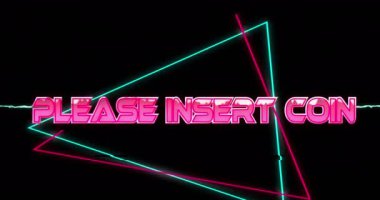 Lütfen siyah arkaplan üzerine bozuk para metni ekleyin. Retro gelecek ve dijital arayüz konsepti dijital olarak oluşturulmuş video.