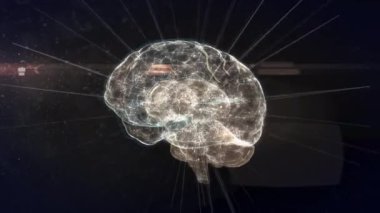 Bağlantı ağı üzerinden dijital beynin animasyonu. küresel teknoloji, veri işleme ve dijital arayüz kavramı dijital olarak oluşturulmuş video.