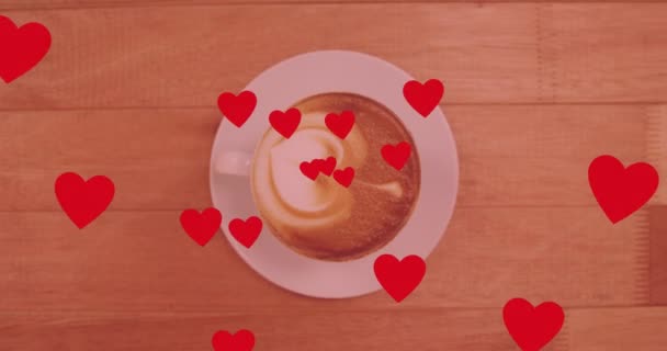 Animation Hearts Cup Coffee Relaxing Coffee Digital Interface Concept Digitally — Stock Video