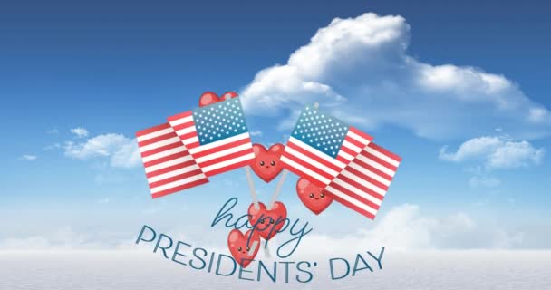 Animation Hearts Flags Usa Happy Presidents Day Sky American Patriotism — Wideo stockowe