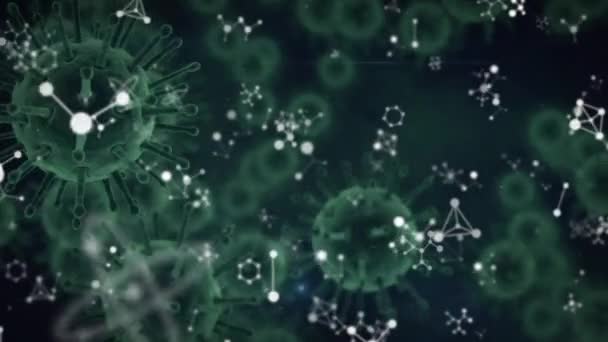 Molecular Structures Floating Green Covid Cells Moving Black Background Covid — Stock video