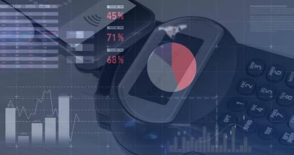 Animacja Wykresów Przez Smartfona Terminal Płatniczy Płatności Bezprzewodowe Finanse Handel — Wideo stockowe