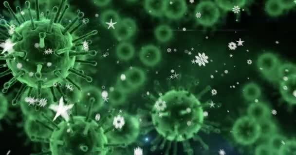Animation Stars Green Virus Cells Black Background Health Medicine Pathogens — Video Stock