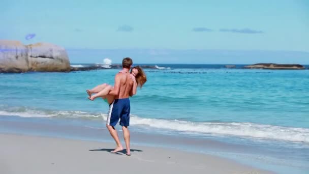Animation Light Moving Happy Caucasian Couple Having Fun Beach Love — Stok video