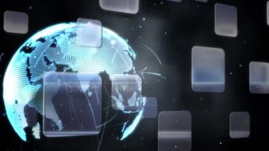 Dünya üzerinde veri işleme animasyonu. küresel iş ve dijital arayüz kavramı dijital olarak oluşturulmuş video.