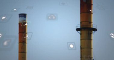 Animation of ecology icons over factory. National petroleum day and digital interface concept digitally generated video.