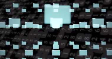 Animation of network of connections with icons over dark background. Cloud computing, digital interface and security concept digitally generated video.