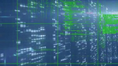 Animation of data processing on navy background with lights. computers, programming, data processing and technology concept digitally generated video.