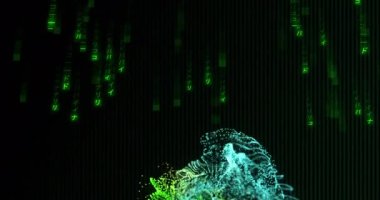 Siyah arkaplanda veri işleme animasyonu. küresel iş ve dijital arayüz kavramı dijital olarak oluşturulmuş video.