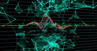 Siyah arkaplanda grafiklerin ve bağlantıların animasyonu. küresel iş, finans, ekonomi ve teknoloji konsepti dijital olarak oluşturulmuş video.