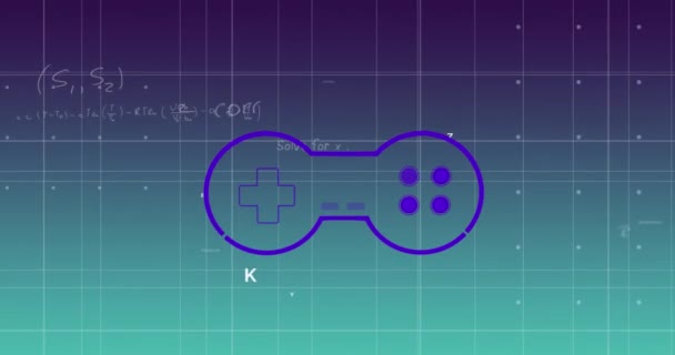 Animação Gamepad Sobre Equações Matemáticas Fundo Azul Conceito Mídia Social — Vídeo de Stock