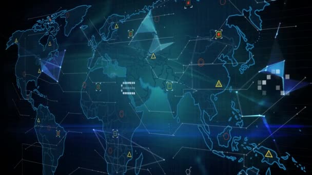 Animación Red Conexión Con Mundo Procesamiento Datos Concepto Global Negocio — Vídeo de stock