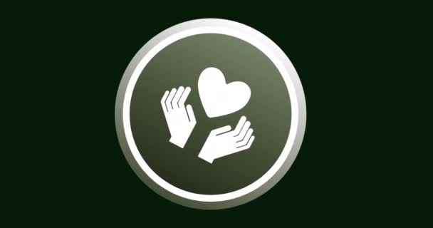 Animation Hands Heart Icon Black Background International Day Charity Celebration — Stockvideo