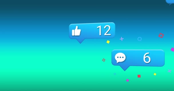 Animation Social Media Icons Falling Blue Background Social Media Communication — Stockvideo