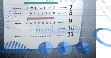 Animation of financial graphs over paper and pavement. Economy, finance and technology concept digitally generated video.