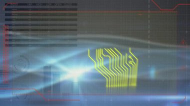 Bilgisayar devre kartı ve veri işleme sisteminin animasyonu. küresel veri işleme, hesaplama ve iş konsepti dijital olarak oluşturulmuş video.