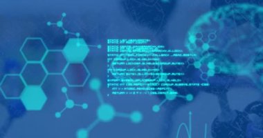 Bilimsel veri işleme ve insan beyninin mavi yerine kimya laboratuvarı üzerindeki animasyonu. küresel bilim ve veri işleme kavramı dijital olarak oluşturulmuş video.