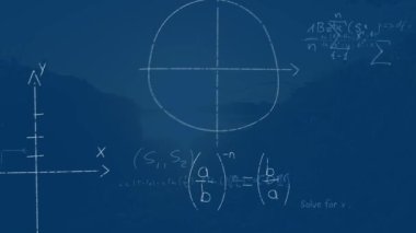 Animation of mathematical formulas over blue background. global business, finances, digital interface and connections concept digitally generated video.