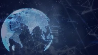 Animation of network of connections and globe over data processing. global business, connections and digital interface concept digitally generated video.