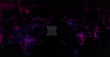 Siyah arkaplan üzerinde veri işleme animasyonu. küresel teknoloji ve dijital arayüz kavramı dijital olarak oluşturulmuş video.