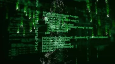 Siyah arkaplanda veri işleme animasyonu. küresel iş ve dijital arayüz kavramı dijital olarak oluşturulmuş video.