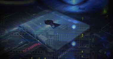 Sunucu odasında veri işleme animasyonu. küresel iş ve dijital arayüz kavramı dijital olarak oluşturulmuş video.