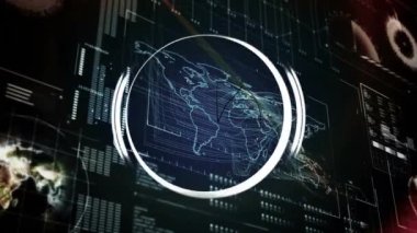 Siyah arkaplan üzerindeki veri işleme ve şekillerin animasyonu. küresel iş ve dijital arayüz kavramı dijital olarak oluşturulmuş video.