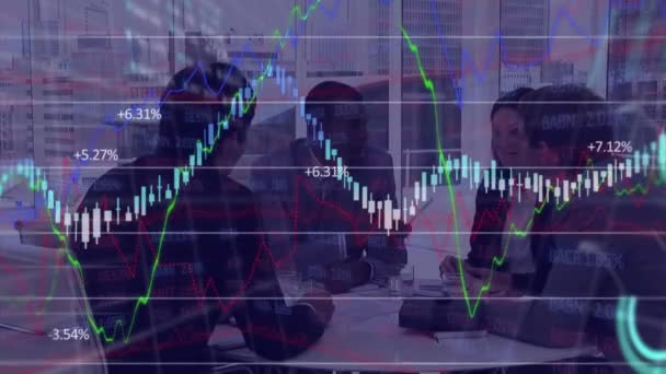 Animación Del Procesamiento Datos Financieros Través Grupo Empresarios Diversos Negocios — Vídeos de Stock