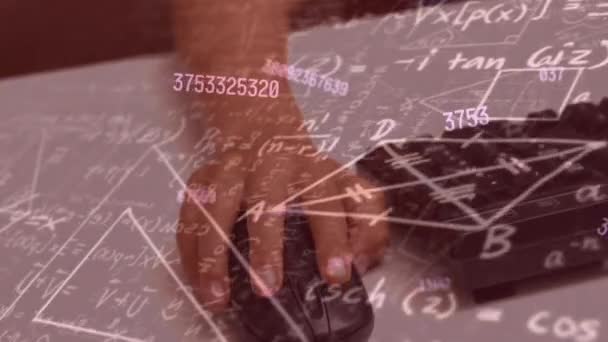 Animation Mathematical Equations Data Processing Biracial Boy Using Computer Global — 图库视频影像