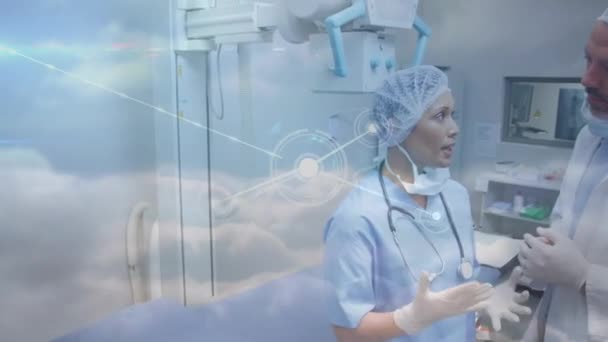 Animation Network Connections Diverse Surgeons Talking Global Medicine Digital Interface — Αρχείο Βίντεο