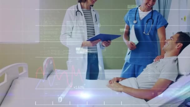 Animation Data Processing Two Diverse Doctors Patient Global Medicine Technology — Stock Video