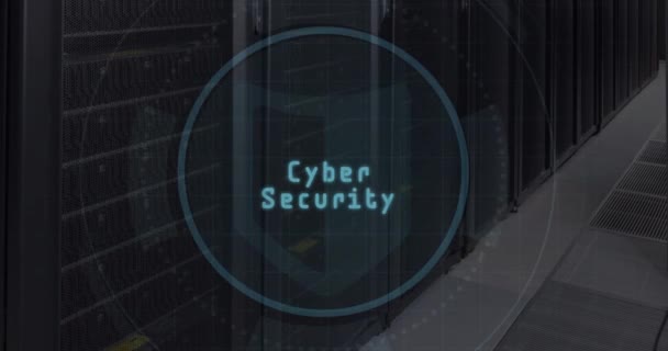 Cyber Security Text Scanner Empty Computer Server Room Cyber Security — Stock Video