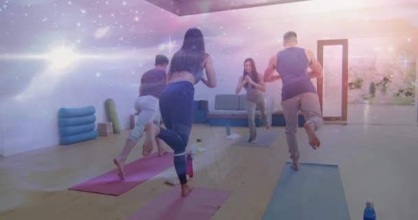 Animation Zodiac Sign Diverse Group People Practicing Yoga Horoscope Yoga — Wideo stockowe