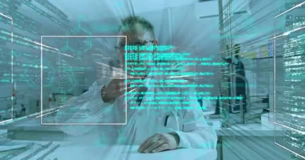Animation Data Processing Caucasian Male Doctor Global Medicine Digital Interface — 图库视频影像