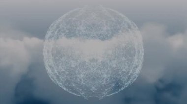 Globe of network of connections against clouds in the blue sky. global networking and cloud storage technology concept