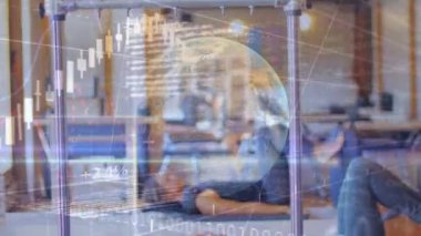 Animation of data processing over diverse sportswomen exercising. global sport and digital interface concept digitally generated video.