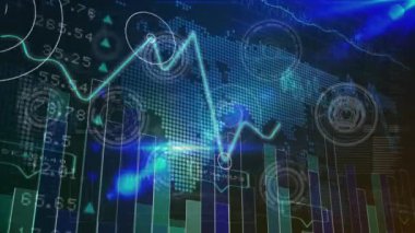 Karanlık arka planda veri işleme animasyonu. küresel bağlantılar, veri işleme ve teknoloji konsepti dijital olarak oluşturulmuş video.