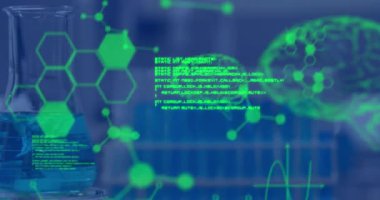 Laboratuvar üzerinde bilimsel veri işleme ve formüllerin animasyonu. eğitim ve öğrenme kavramı dijital olarak oluşturulmuş video.