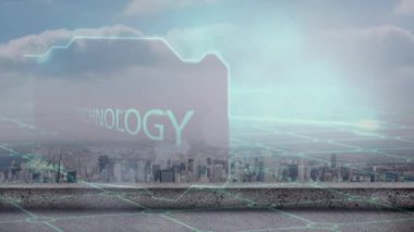 Animation of data processing over clouds and cityscape. global business and digital interface concept digitally generated video.