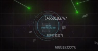 Siyah arkaplan üzerinde veri işleme ve qr kodu animasyonu. Sosyal medya ve dijital arayüz konsepti dijital olarak oluşturulmuş video.