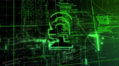 Animation of data processing and pound symbol over black background. Social media and digital interface concept digitally generated video.