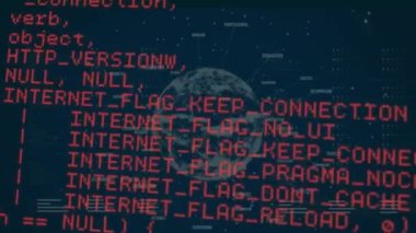 Animation of globe and diverse data processing over navy background. global network, connections, data and technology concept digitally generated video.