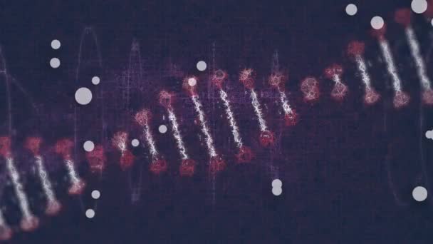 White Spots Dna Structure Spinning Digital Waves Blue Background Medical — Stok video