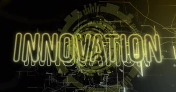 Animation Innovation Text Data Processing Black Background Social Media Digital — Stockvideo