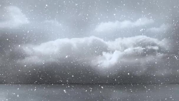 Animation Snow Falling Seamless Loop Clouded Sky Background Winter Christmas — Stock videók