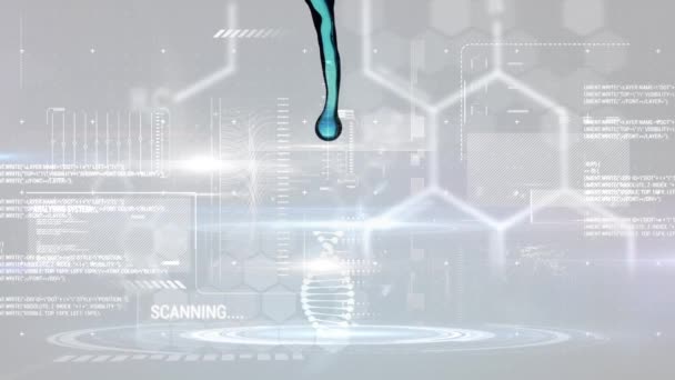 Animation Dna Strand Data Processing Blue Liquid Global Science Data — Vídeo de Stock