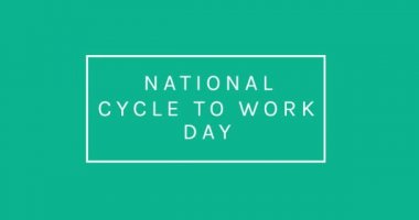 Yeşil arka planda bisiklet simgeleri olan ulusal çalışma günü metninin animasyonu. İş gününe döngü ve dijital olarak oluşturulan video konsepti.