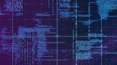 Menekşe arkaplan üzerinde veri işleme animasyonu. küresel ağ, veri ve teknoloji konsepti dijital olarak oluşturulmuş video.